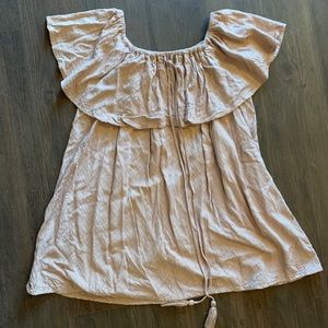 Gathered neck off the shoulder babydoll mini-dress